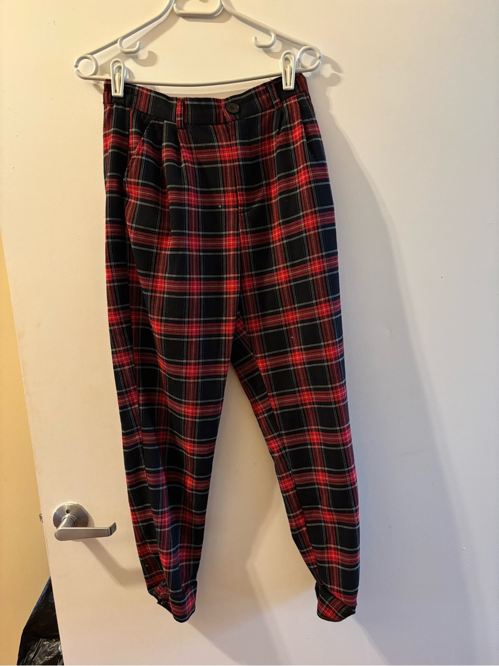 Bershka Red & Black Plaid Jogger Pants
